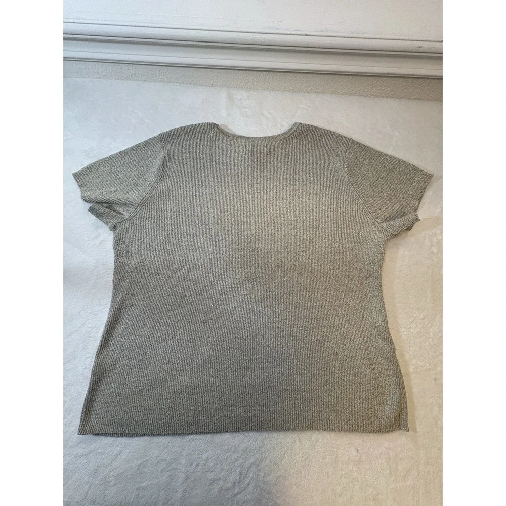 VTG Covington Womens 24/26W Gold Metallic Thread‎ Ribbed Short Sleeve Sweater